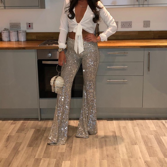 Sequin Flare Bell Bottom Pants High Waist XS - Picture 9 of 9